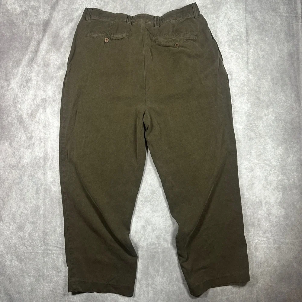 Tommy Bahama Mens 36 100% Silk Pleated Relaxed Trousers Olive Brown Casual Pants